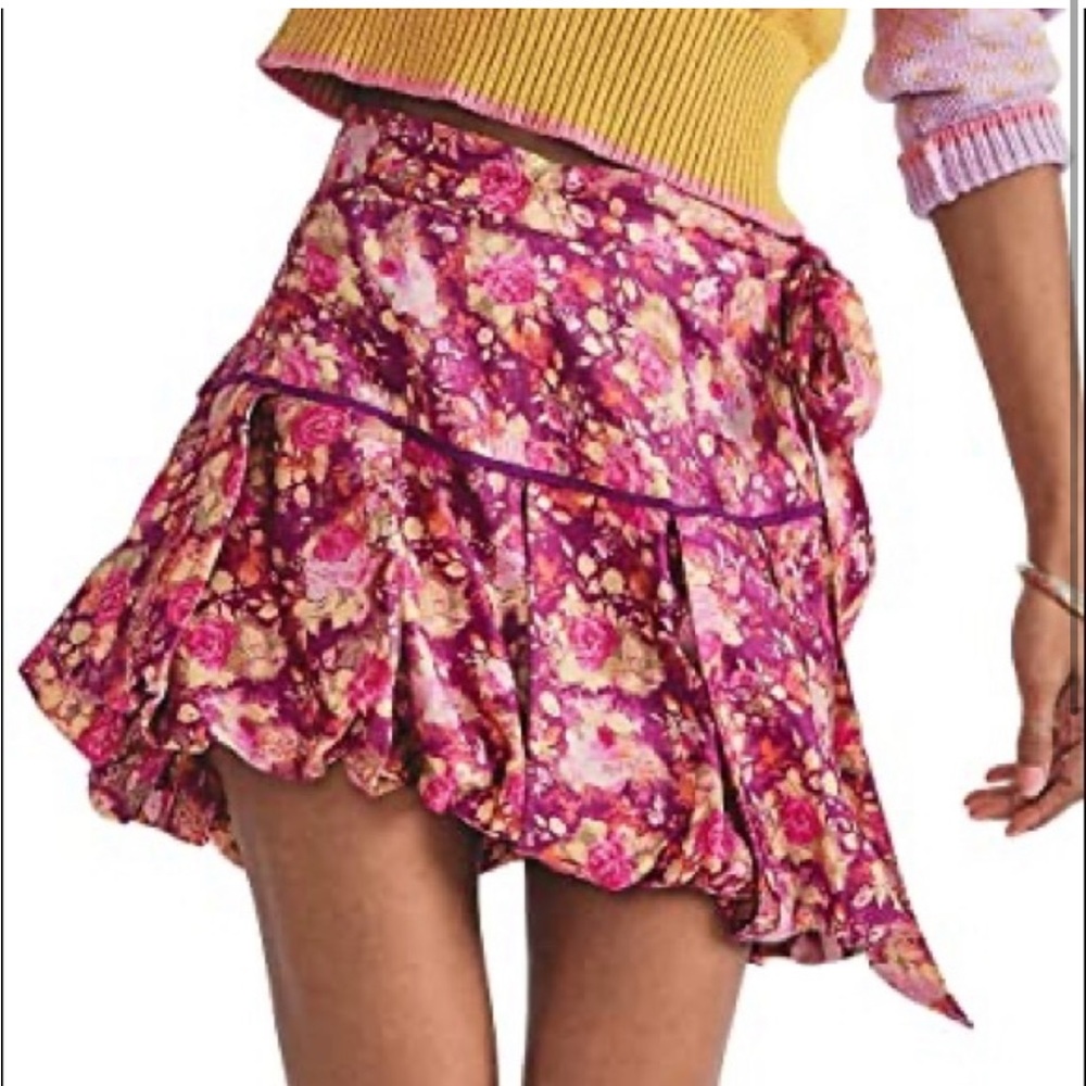 LoveShackFancy Mini Satin Floral Bow Skirt 0